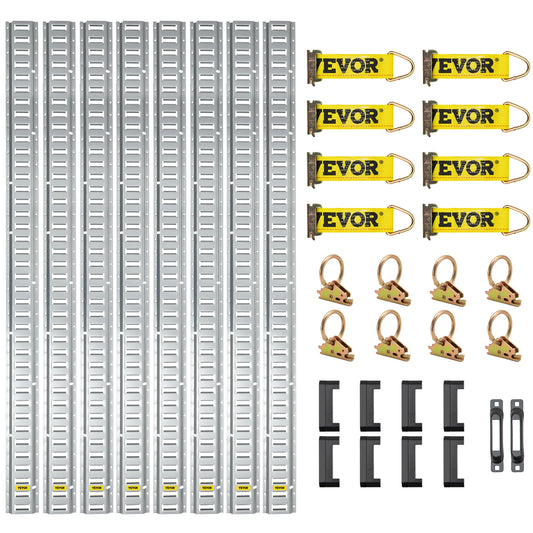 SucceBuy Universal E-Track Tie-Down Rail Kit 8 Steel Rails 2 Single Slots 8 O-Rings 8 Tie-Offs Trailer Car Securing Accessories