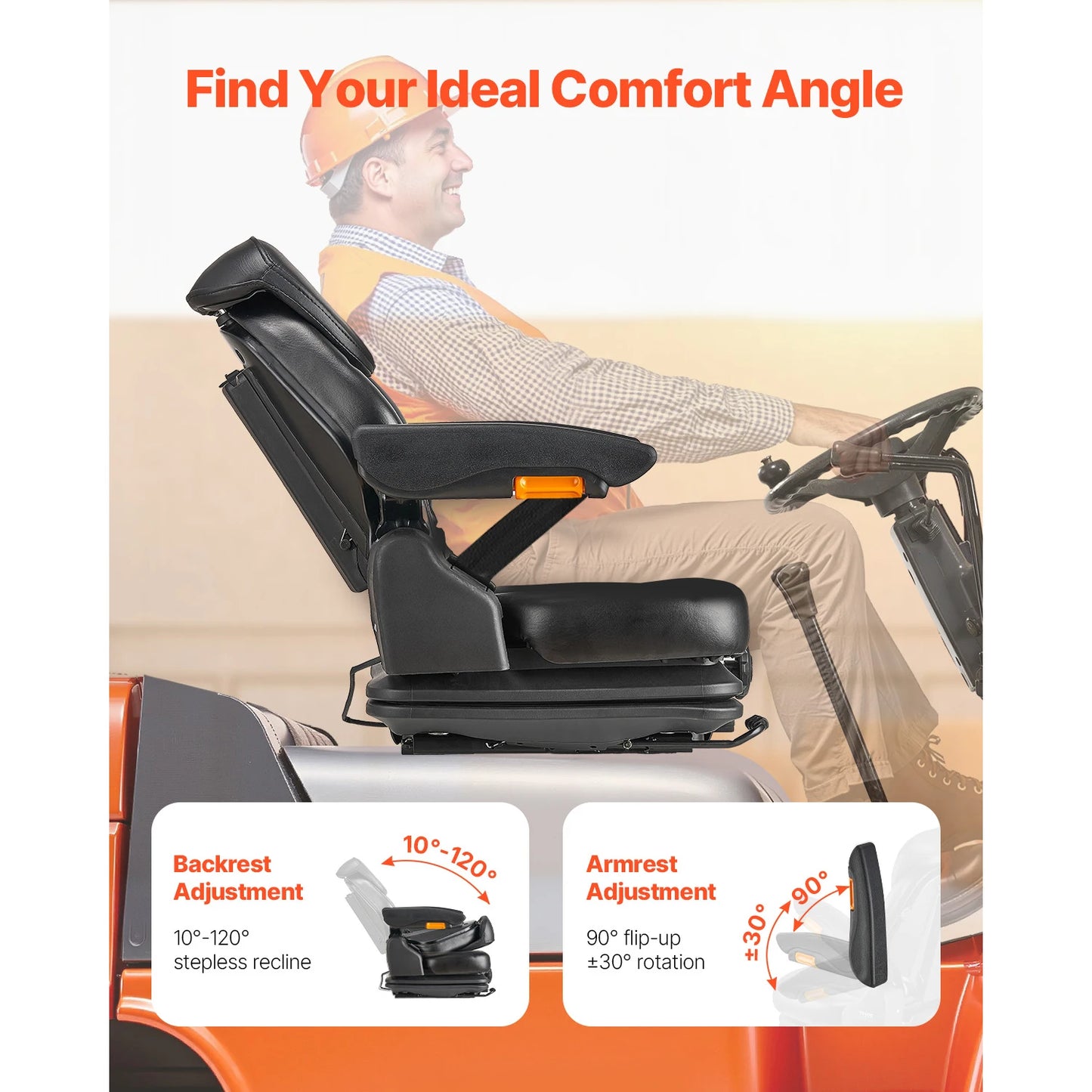 SucceBuy Universal Forklift Seat Tractor Suspension w/  Secure Fold Down w/Micro Switch Lawnmower Seat Skid Loader Bulldozer