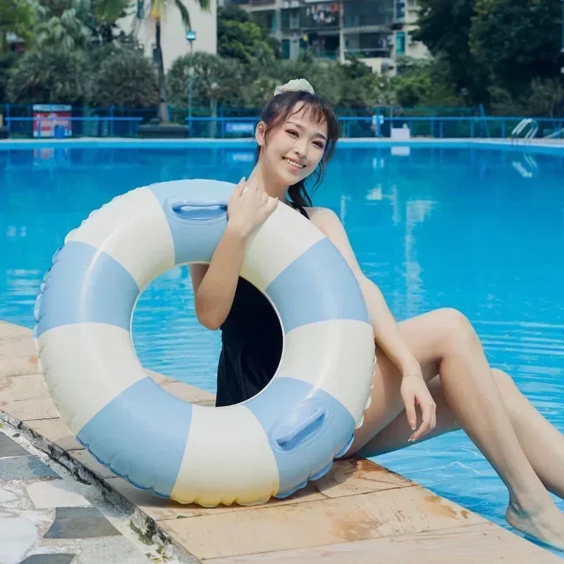 Children's Swimming Ring PVC Striped Swimming Ring Summer Boys Girls Inflatable Floating Cushion Swimming Tube Floating Donuts
