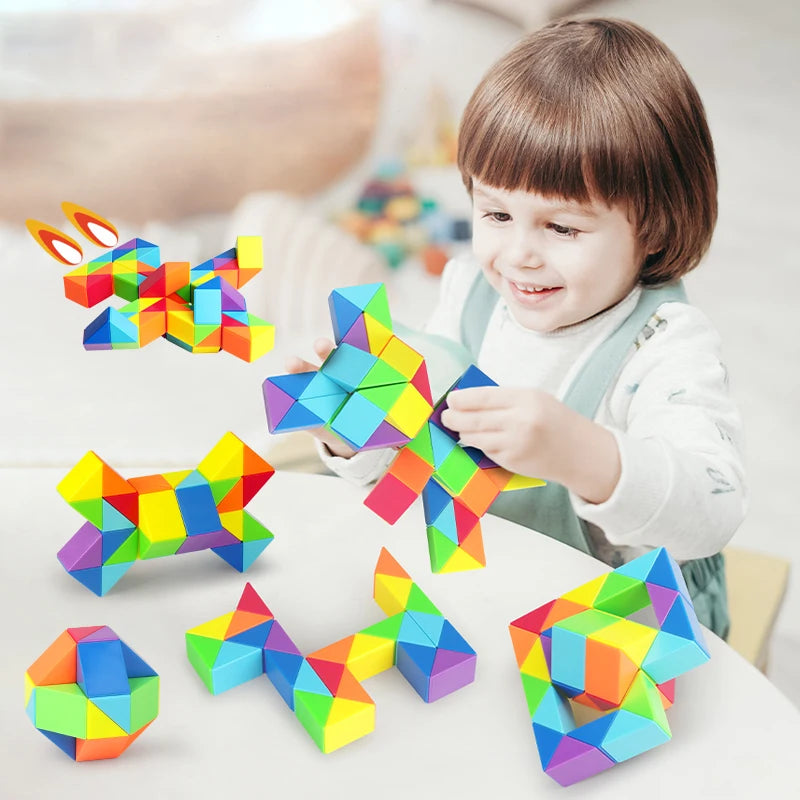 SENGSO 24/36/48/60/72/96 segments Fidget Snake Cube Puzzle Toys - Party Favors & Goodie Bag Fillers, Rainbow Colors