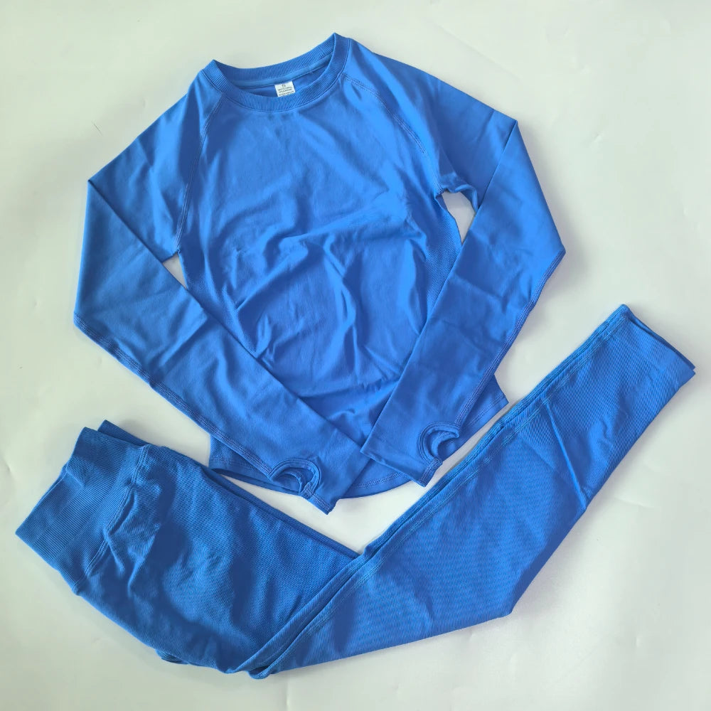 2 Pieces Legging Set Women Seamless Long Sleeve Gym Crop Top High Waist Gym Leggings Sports Set Fitness Clothes Workout Yoga Set