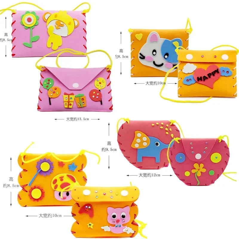 Children DIY Handmade Craft Kits Sew Your Own Purses Colorful EVA Foam Sewing Bags 3D Gem Crystal Stickers Decoration Kids Toys