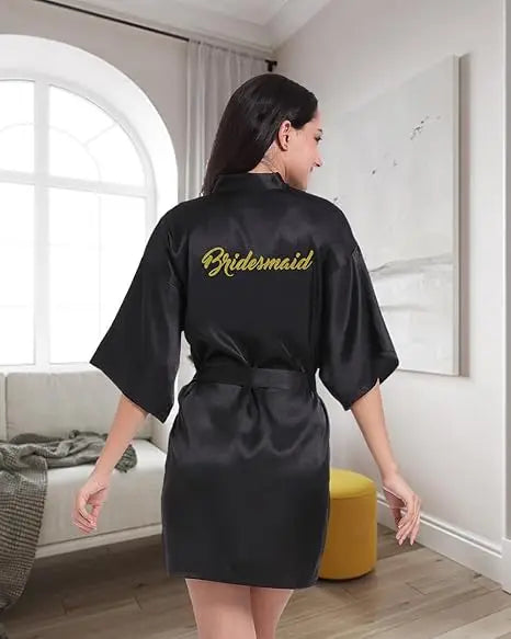 RB91 2017 Fashion Silk Bride of Mother Robe with Gold Letter Sexy Women Short Satin Wedding Kimono Sleepwear Get Ready Robe