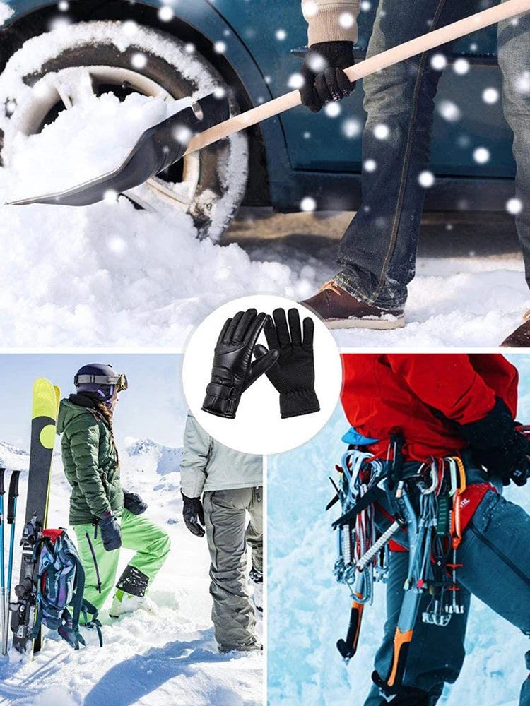 Leather Cycling Thermal Bike Gloves Waterproof Outdoor Winter Gloves Heated Touchscreen Hand Warmer for Hiking Skiing Fishing