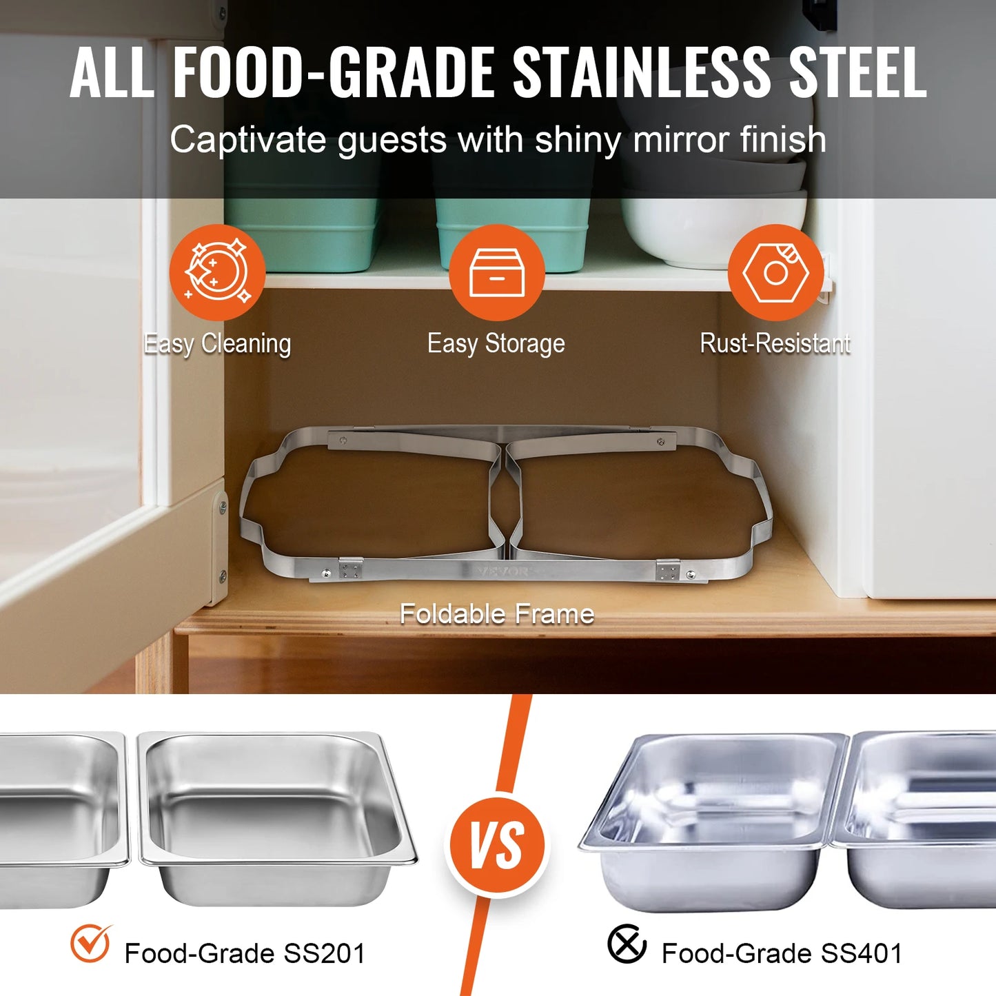 SucceBuy 8 QT Rectangle Chafing Dish 2/4/6 Packs w/ Full Size Pans Buffet Catering Warmer Server Folding Stand Fuel Holder Tray