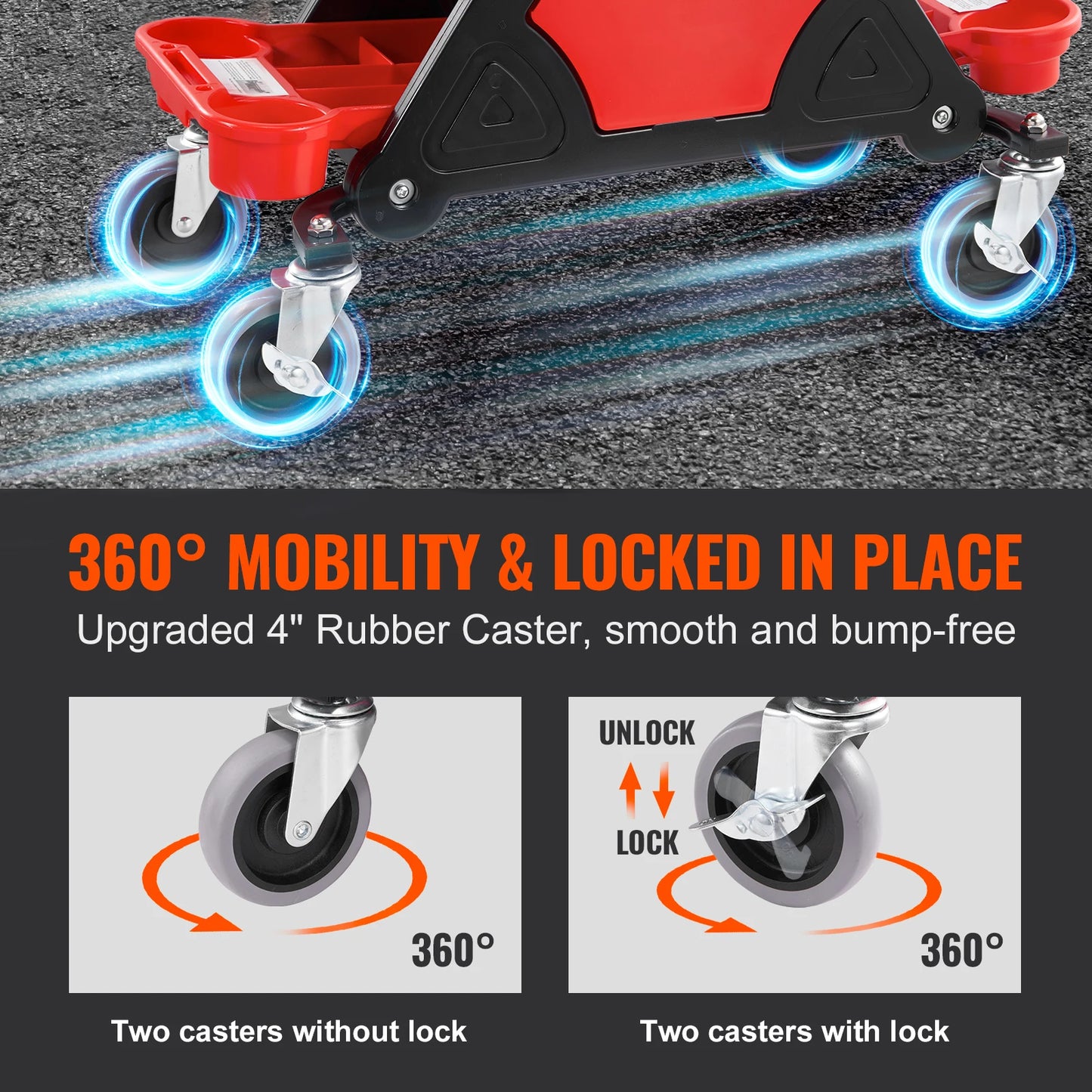 SucceBuy Rolling Mechanic Seat 300LBS with Wheel Tool Tray Drawer Heavy Duty Roller Creeper Seat for Home Garage DIY Automotive