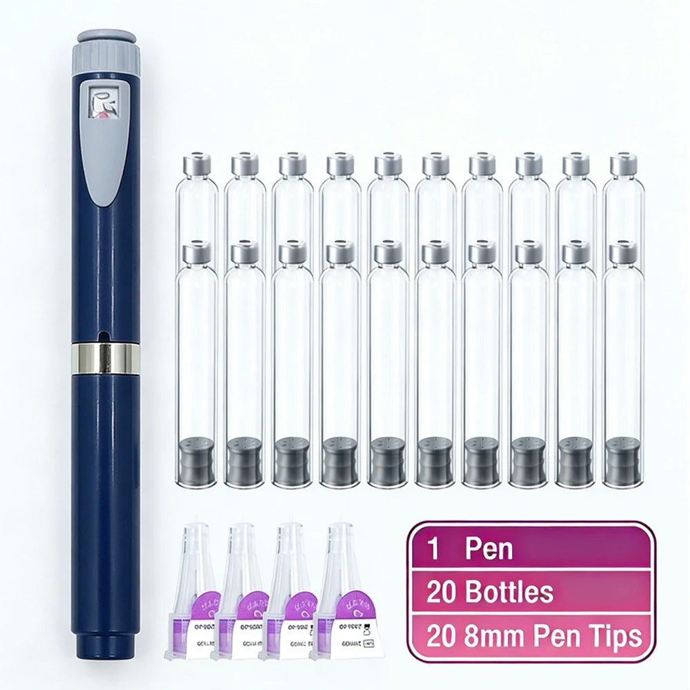 Multi-use Precise Dosing Reusable Injection Pen Set 3ml Empty Cassette Bottle Cartridges 4/6/8mm Disposable Pen Tip for Insulin