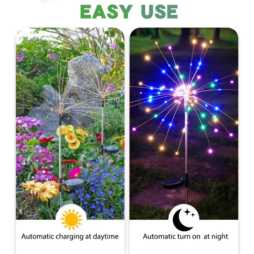 2Pcs Outdoor Solar Fairy Lights 200 LED Copper Wire Solar Firework Lights Waterproof for Yard Patio Pathway Lawn Flowerbed Decor
