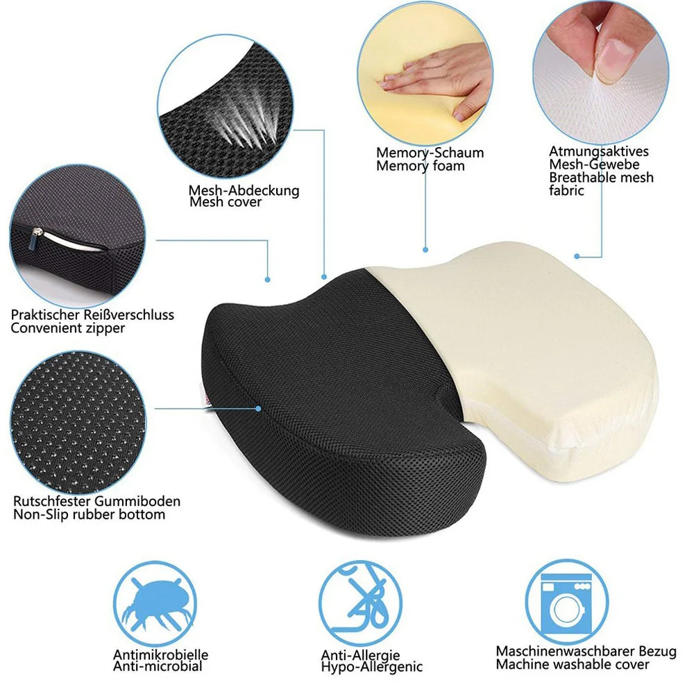 1-2pcs Orthopaedic Memory Foam Seat Cushion Support Back Pain Chair Pillow Car Coccyx