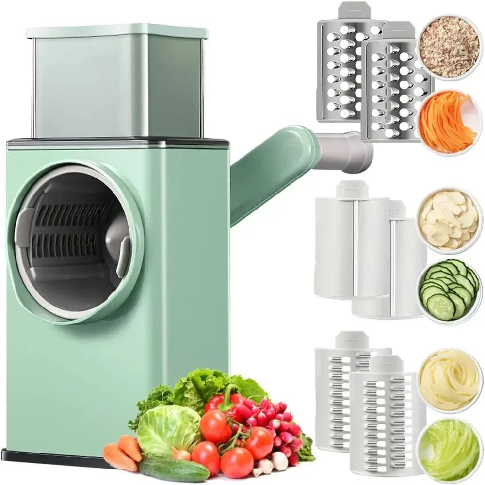 Kitchen Vegetable Chopper with 3 Sharp Drums Machine Rotary Hand Cranked Shredder Vegetable Cheese Slicer Household Kitchen Tool