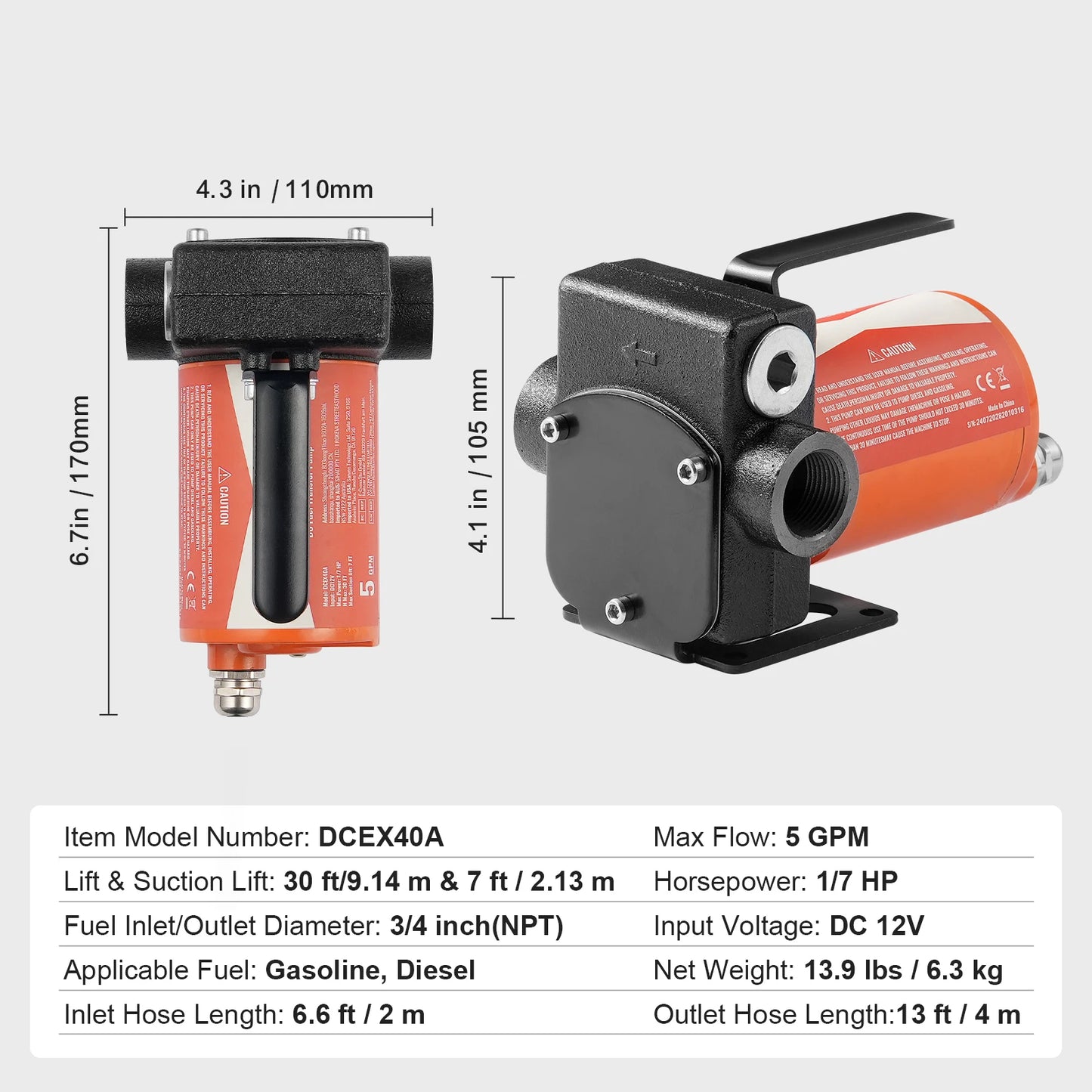 SucceBuy Fuel Transfer Pump 12V DC Portable/Gear-Type Electric Diesel Transfer Pump for Diesel Gasoline Kerosene Methanol Blends