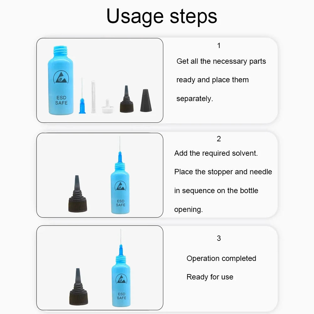 Alcohol Bottle, Solvent Dispensing, Mobile Phone Repair, Anti-Static Leak-Proof, with Needle, 65ML