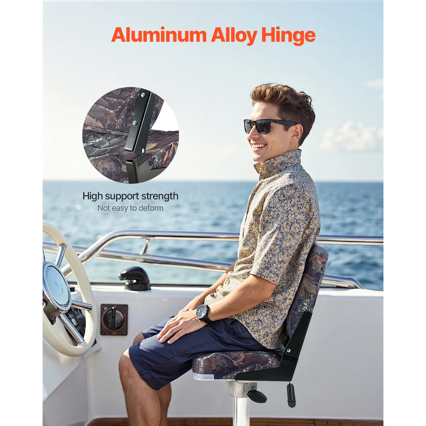 SucceBuy Boat Seat Low Backrest Folding Fishing Seat w/ Thickened Sponge Cushion&PU Polyester Fabric PP Frame Flip Up Boat Seat