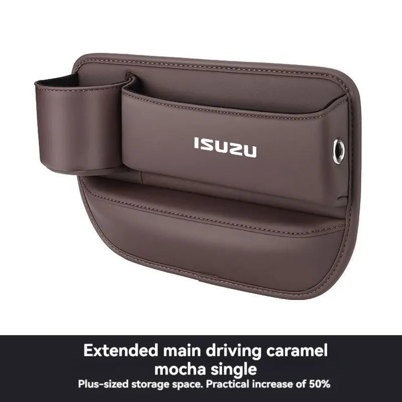 For ISUZU Car Accessories Leather Car Seat Gap Organizer Crevice Side Storage Box Filler Side Storage Pocket with Cup Holder