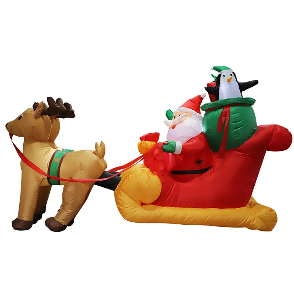 2.2m Xmas Holiday Inflatable Yard Decor Santa Sleigh with Reindeer LED Christmas Toy Home Decorations Supplies Ornament Gift