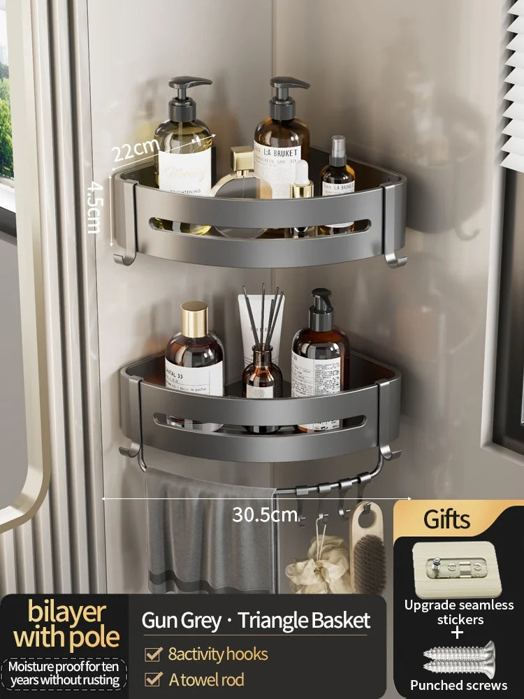 No-Drill Bathroom Shelf Shelves Shampoo Makeup Storage Holder Kitchen Organizer Wall Mounted Bathroom Accessories