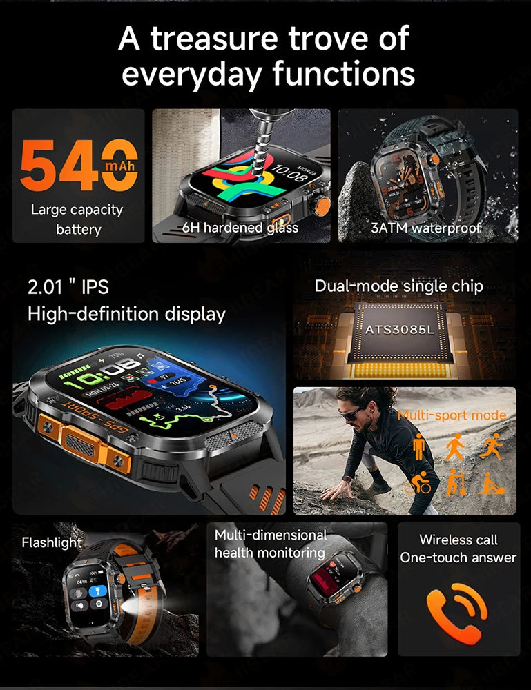 2025 New Military GPS Sports Smart Watch Men 3ATM Waterproof Compass 540mAh Bluetooth Call Heart Rate Smartwatches Android IOS