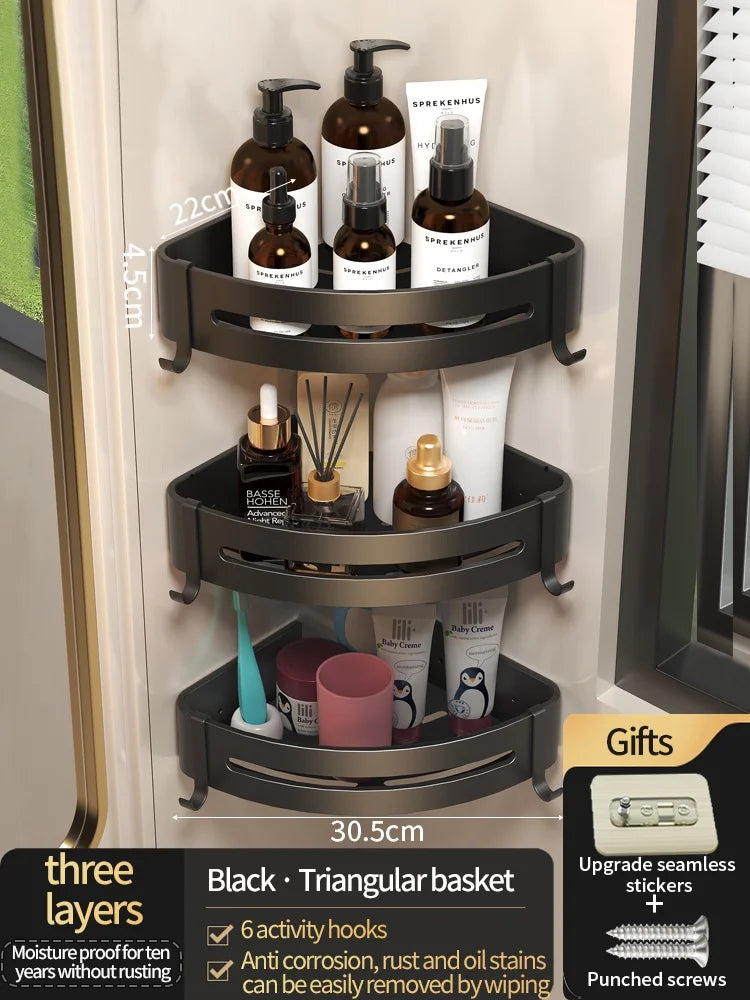 No-Drill Bathroom Shelf Shelves Shampoo Makeup Storage Holder Kitchen Organizer Wall Mounted Bathroom Accessories
