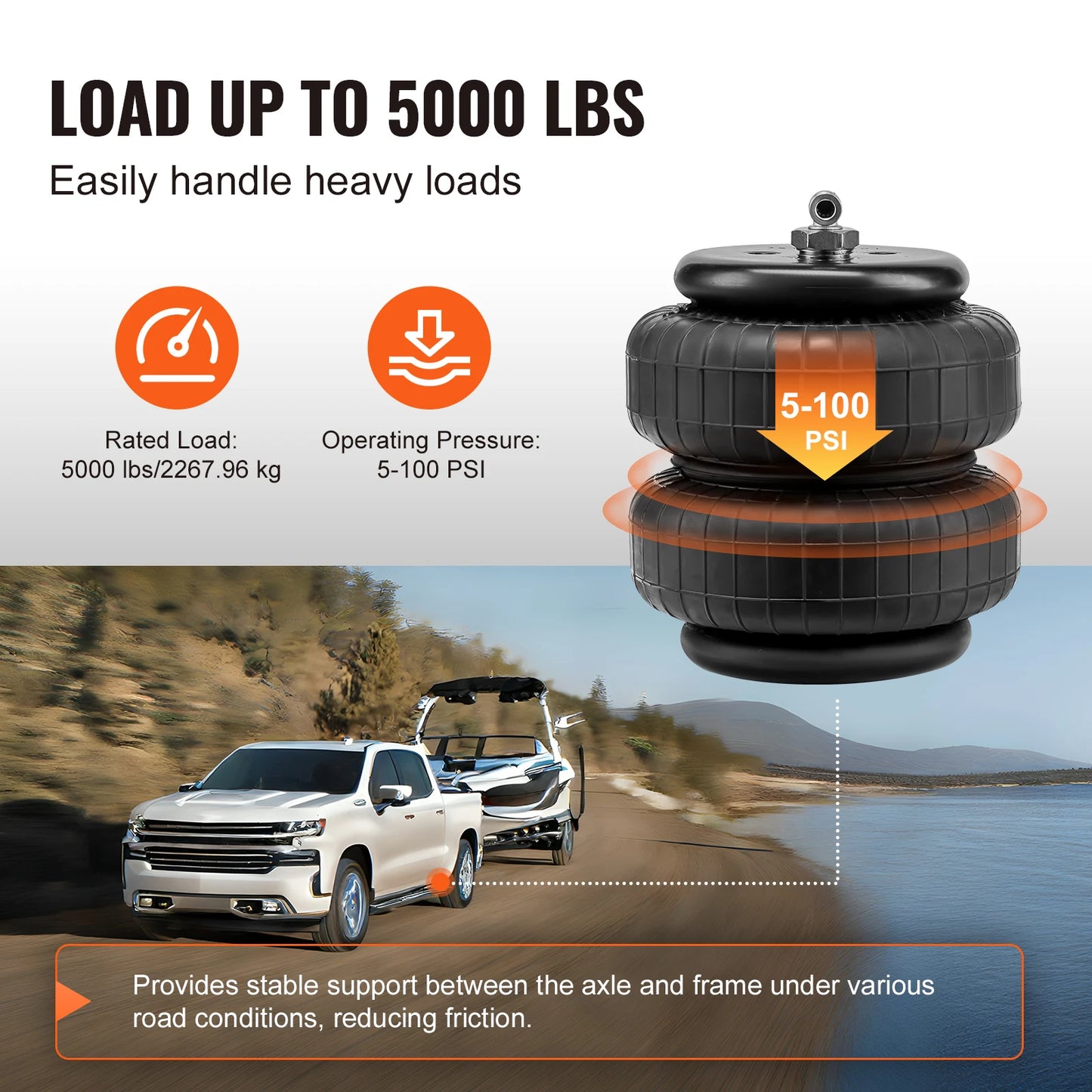 SucceBuy Air Bag Suspension Kit Air Springs Suspension Bag Kit Compatible w/ 2007-2018 Chevrolet 5000 lbs Loading 5 to 100 PSI