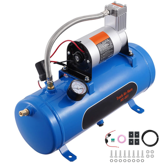 SucceBuy 12 V Air Compressor with Tank 1.6 Gallon/6L 120 psi Onboard Air Compressor System for Train Air Horns Inflating Tires