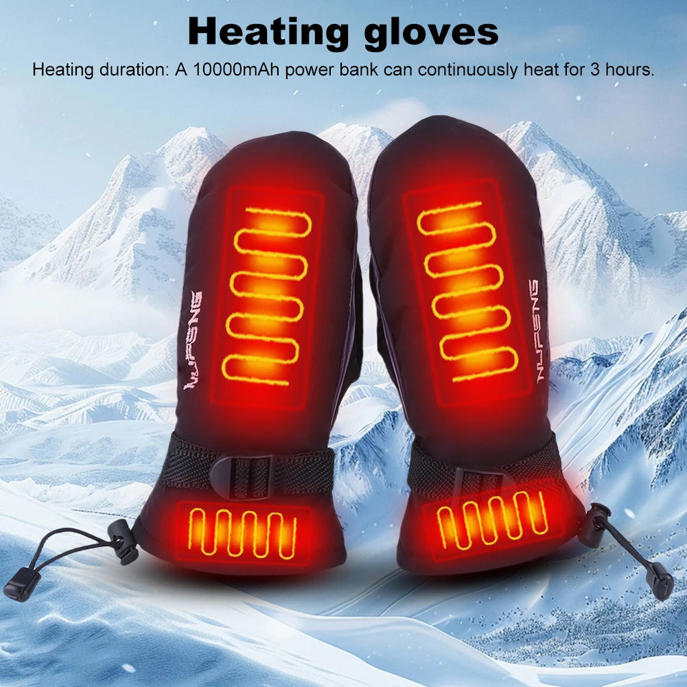 Electric Heating Gloves USB Charging Snowboard Gloves Cold-Proof 3 Gear Temperature for Climbing Hiking Cycling （No battery）