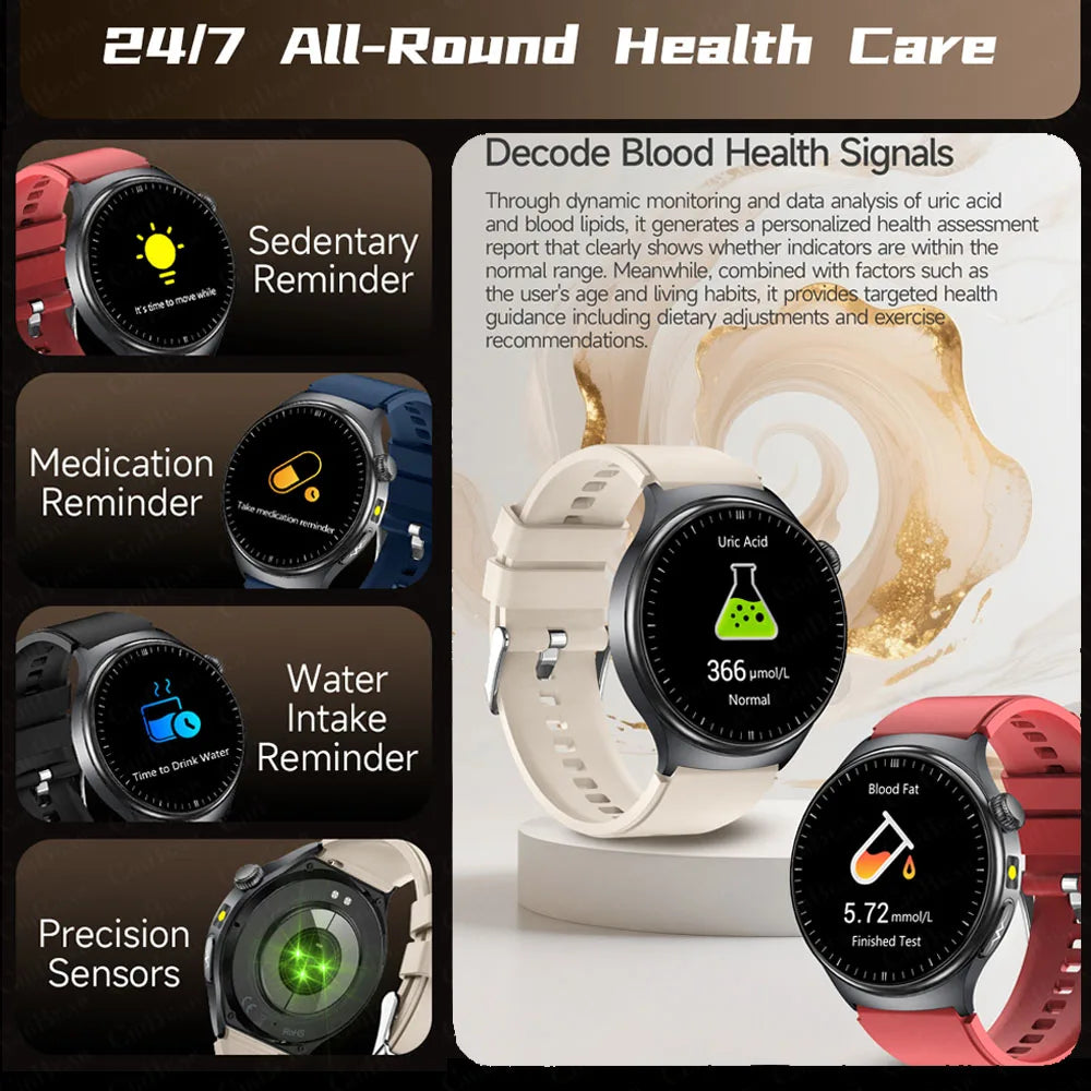 2026 Fashion New Expert level Health Smart Watch Men ECG+PPG Laser Monitor Uric Acid Blood Fat Blood Pressure HD Call Smartwatch