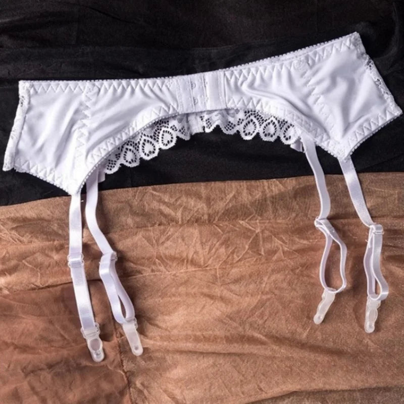 Women Socks Clips Lace Transparent Suspender Belt Adjustable Buckles Low Rise Garter Belt Pole Dance Elastic Underwear Clubwear