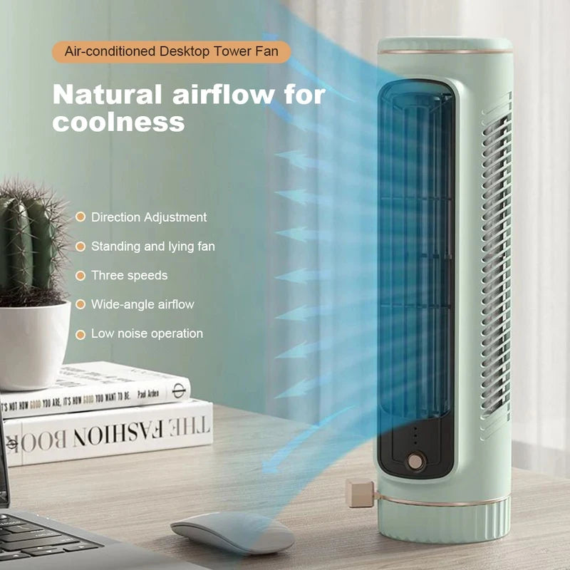 Household Desktop Tower Fan Portable Air Conditioner Fan Circulating Fan USB Charging Air Cooling Electric Fan for Room Home