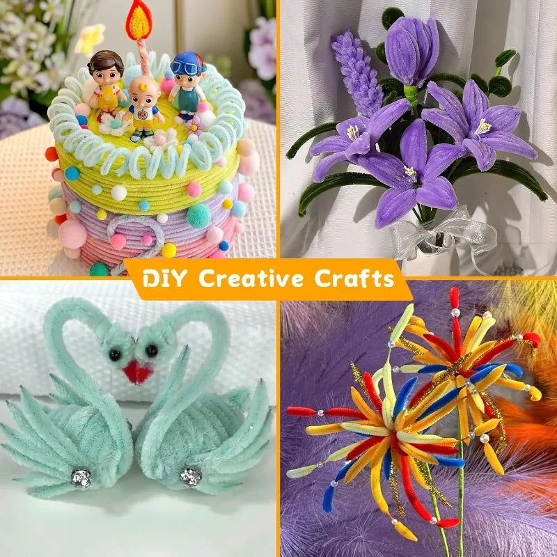 1000/10pcs Colorful Twisting Bar Chenille Fluffy Pipe Cleaners Stems Plush Stick DIY Tinsel Rod Strips Kids Art Educational Toys