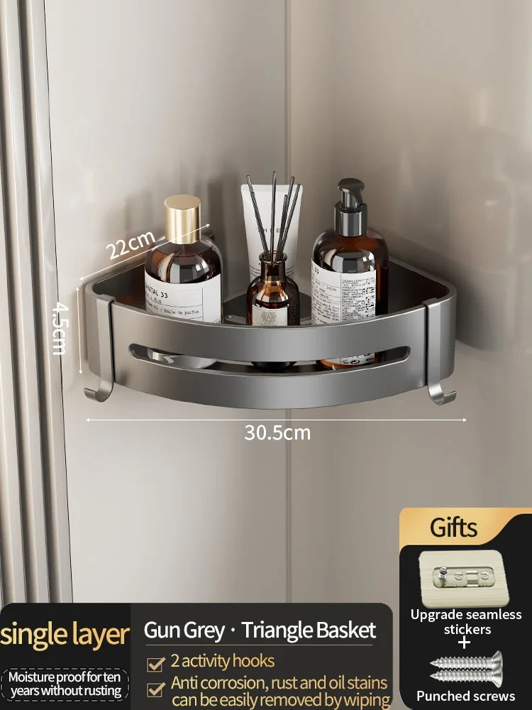 No-Drill Bathroom Shelf Shelves Shampoo Makeup Storage Holder Kitchen Organizer Wall Mounted Bathroom Accessories