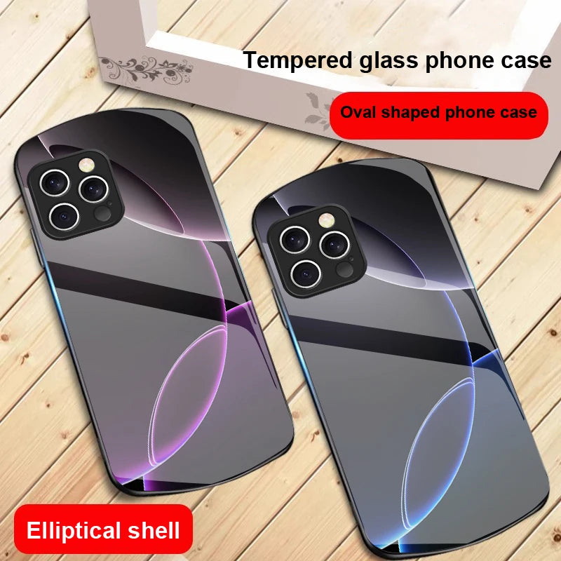 Geometric Semicircle For IPhone 16 Pro Max 15 Pro 14 13 12 Mini 11 XS Max XR 7 8 Plu SE 2022 Elliptical Glass Phone Case