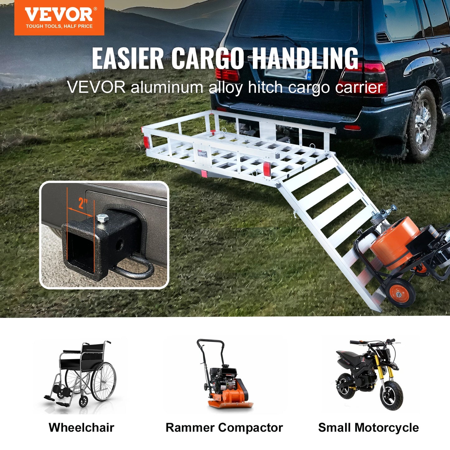 SucceBuy 47/53/60 in Hitch Cargo Carrier 400/500lb Capacity Trailer Hitch Mount Aluminum Cargo Basket for Truck Pickup Camping