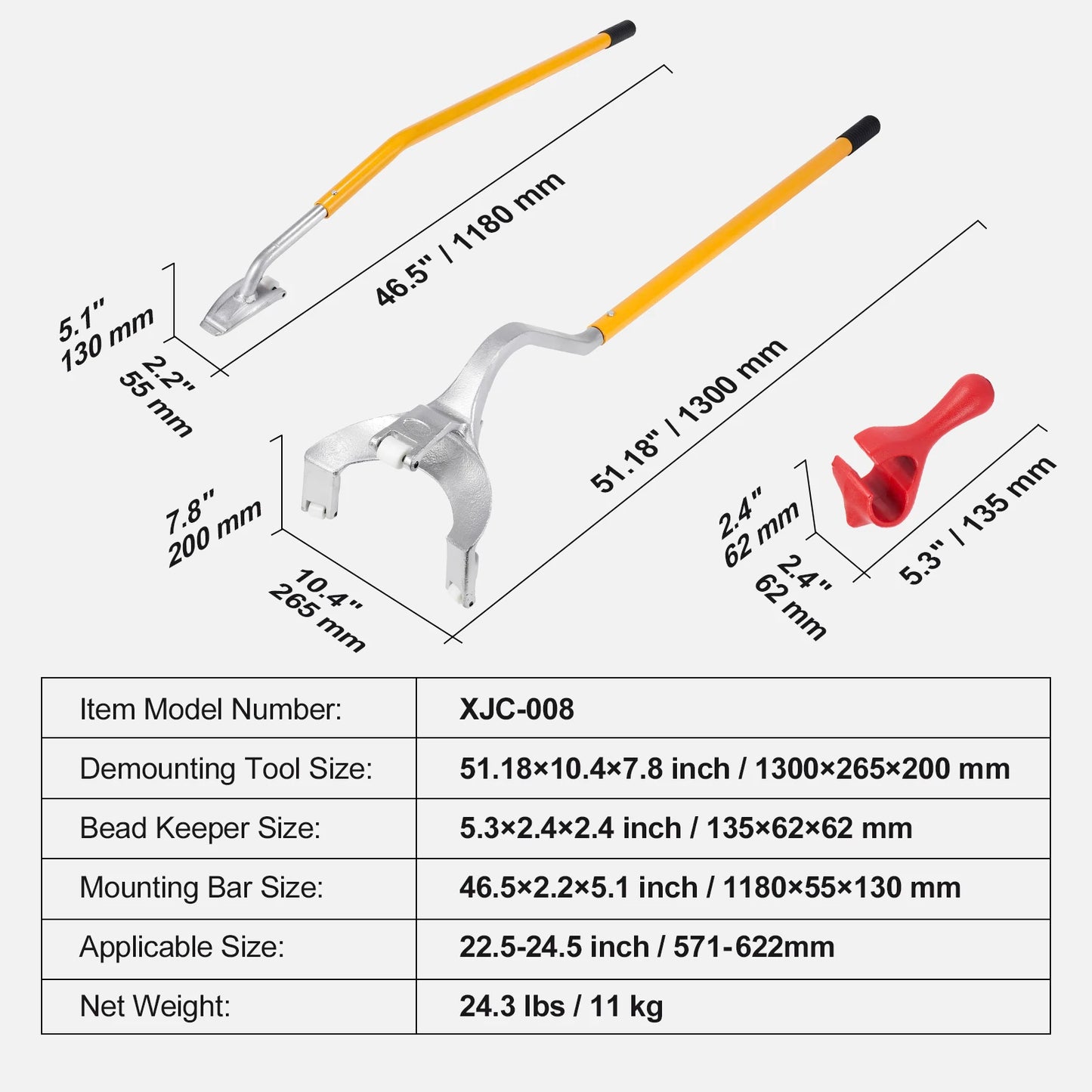 SucceBuy Tire Mount Demount Tool 22.5"-24.5" Manual Steel Tire Changer Mount Demount Removal Tool Changing Tools Tubeless Tire