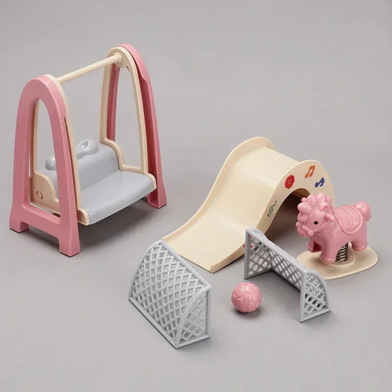 Doll House Simulation Amusement Park Slide Wooden Horse Swing Miniature Children's Playhouse Toys Accessories Set