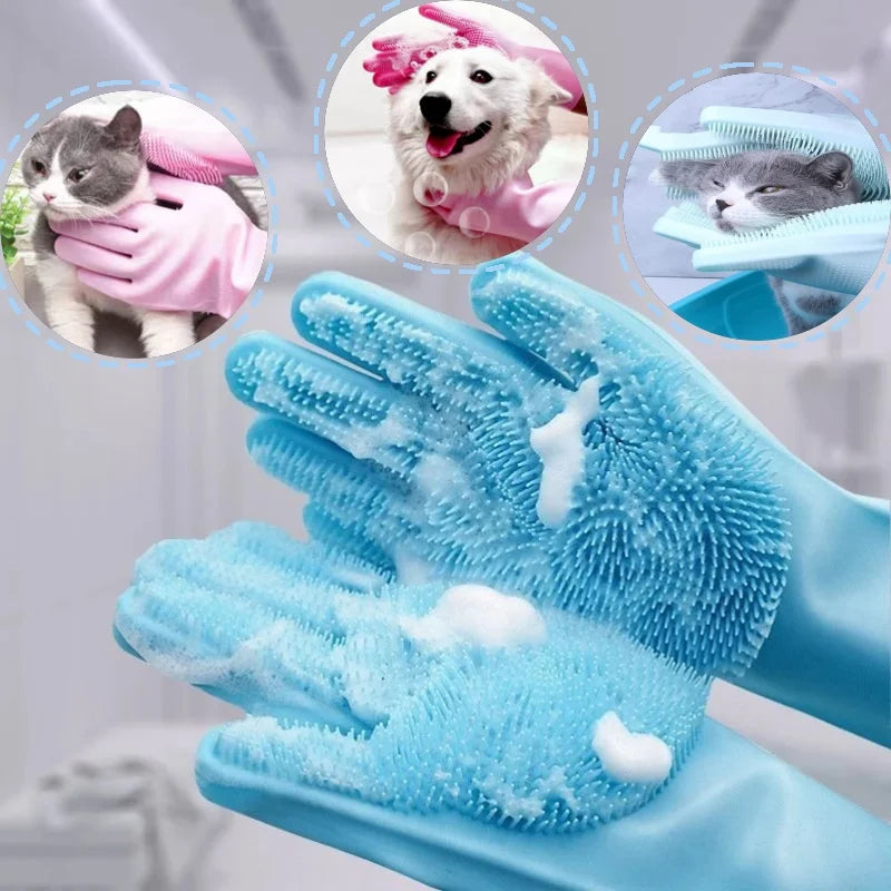 Multi-Functional Pet Grooming Gloves for Dogs And Cats Silicone Bathing Shampoo Scrubber Dishwashing Cleaning Glove Hair Removal