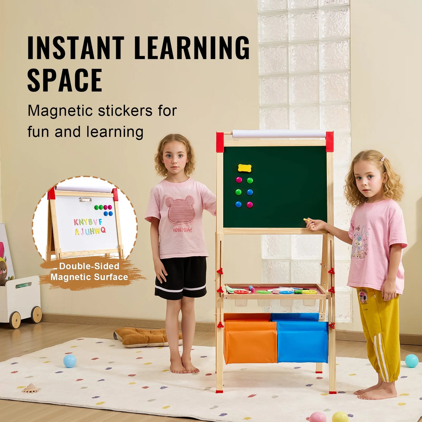 SucceBuy  Children Magnetic Drawing Board Word Pad Baby Color Graffiti Standing Art Easel Educational Drawing Toys for Kids Girl