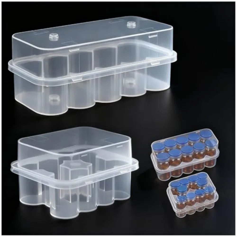3/5/7/10mL Stackable Plastic Microtube Storage Box 2/10/24-Slot Vial Storage Case Clear Freezer Tube Box Refrigerator Organizer
