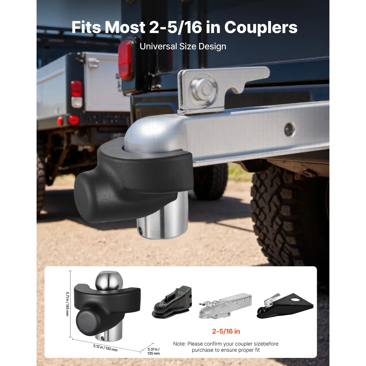 SucceBuy Trailer Hitch Lock Fits 2-5/16in Anti-Theft Trailer Ball Lock with Prying Impact Resistant for RVs Off-Road Vehicles
