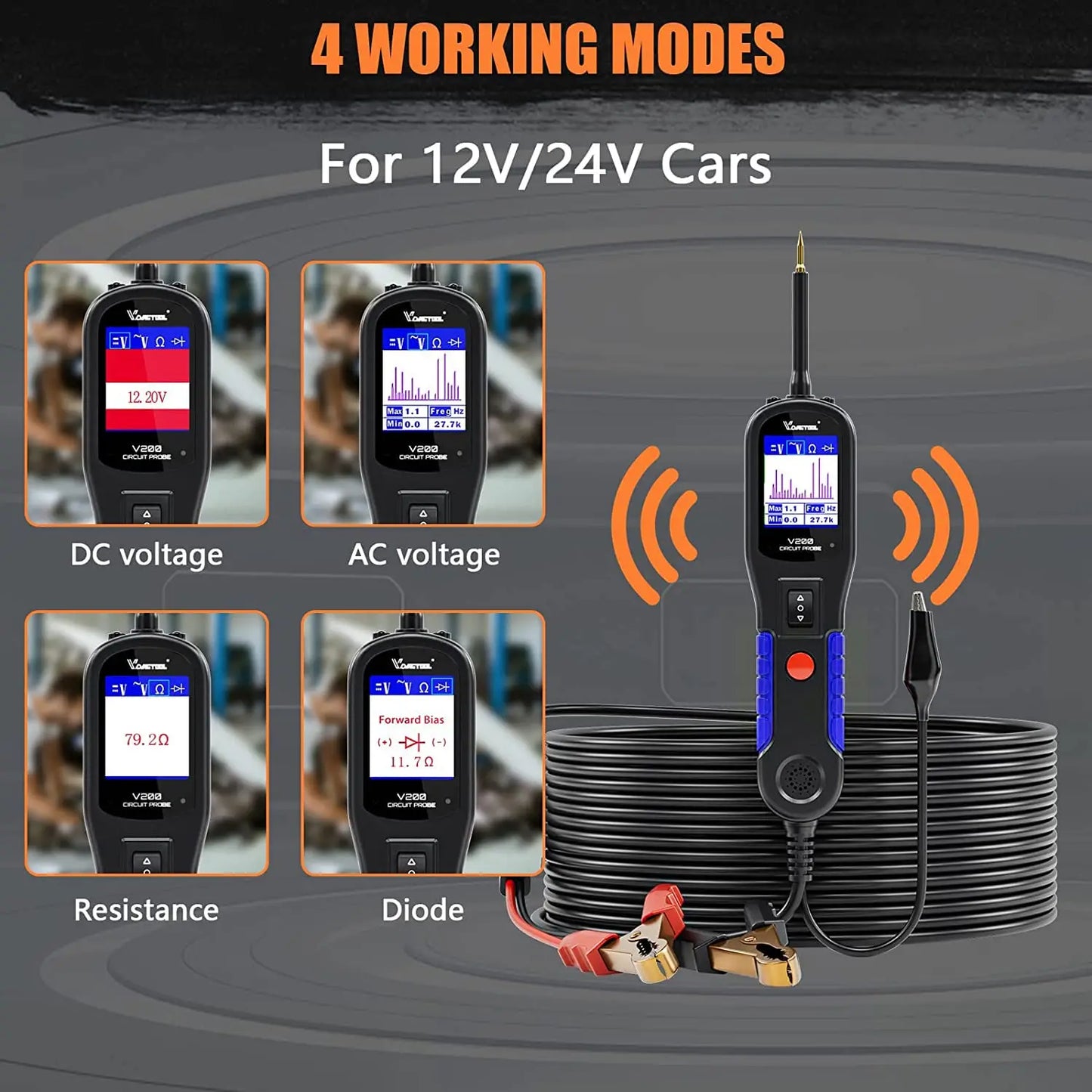2026 VDIAGTOOL V200 Power Probe 12V/24V Automotive Car Circuit Tester AVOmeter Electrical System Diagnostic Tools 40FT Cable