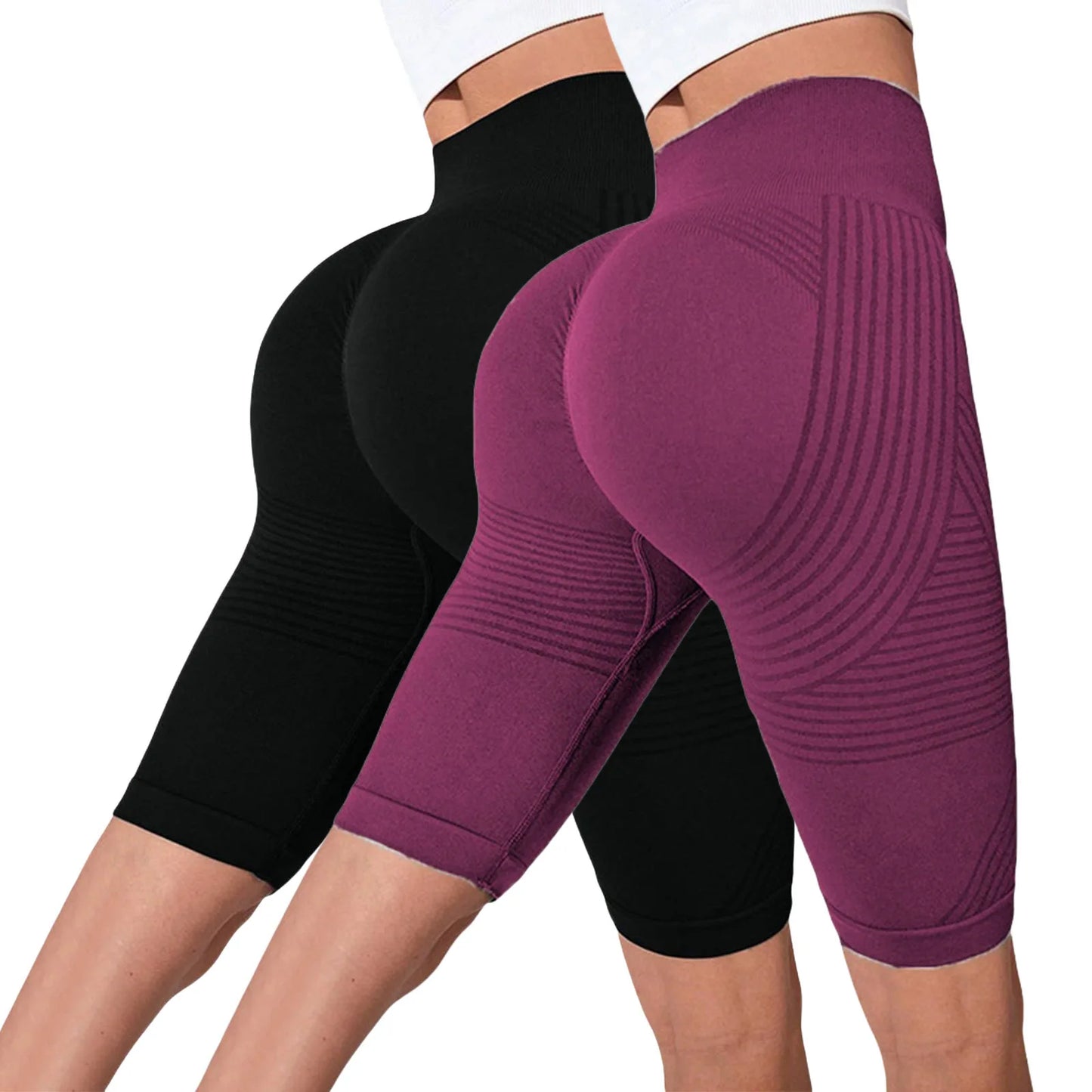 2-Pack of European and American hot-selling seamless hip-lifting fitness pants, belly-tight high-waisted peach hip yoga shorts