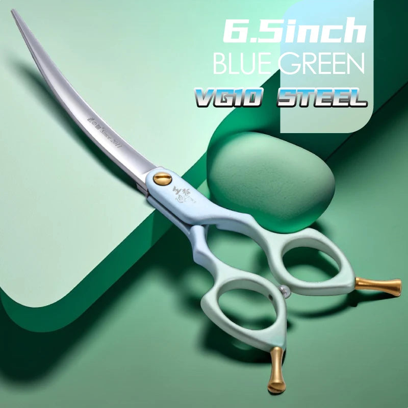 Fenice Professional JP440C&VG10 Colorful 6.0 6.5 Inch Curved Grooming Scissors Pet Scissor for Dogs Cats