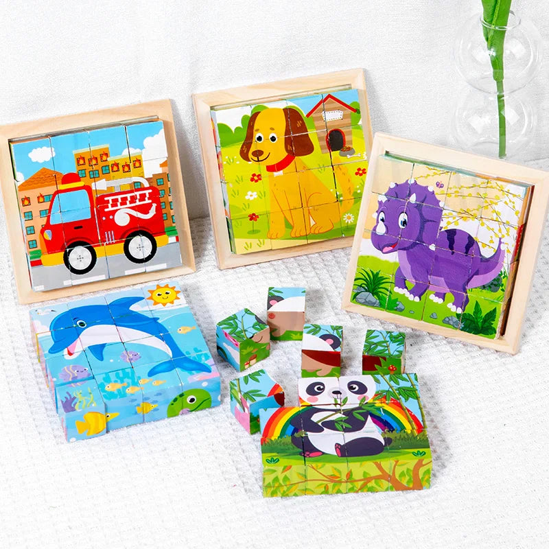 A Set of Six-Sided 3D Cube Puzzle Tray Wooden Children's Storage Toys Children's Educational Toys Fun Game