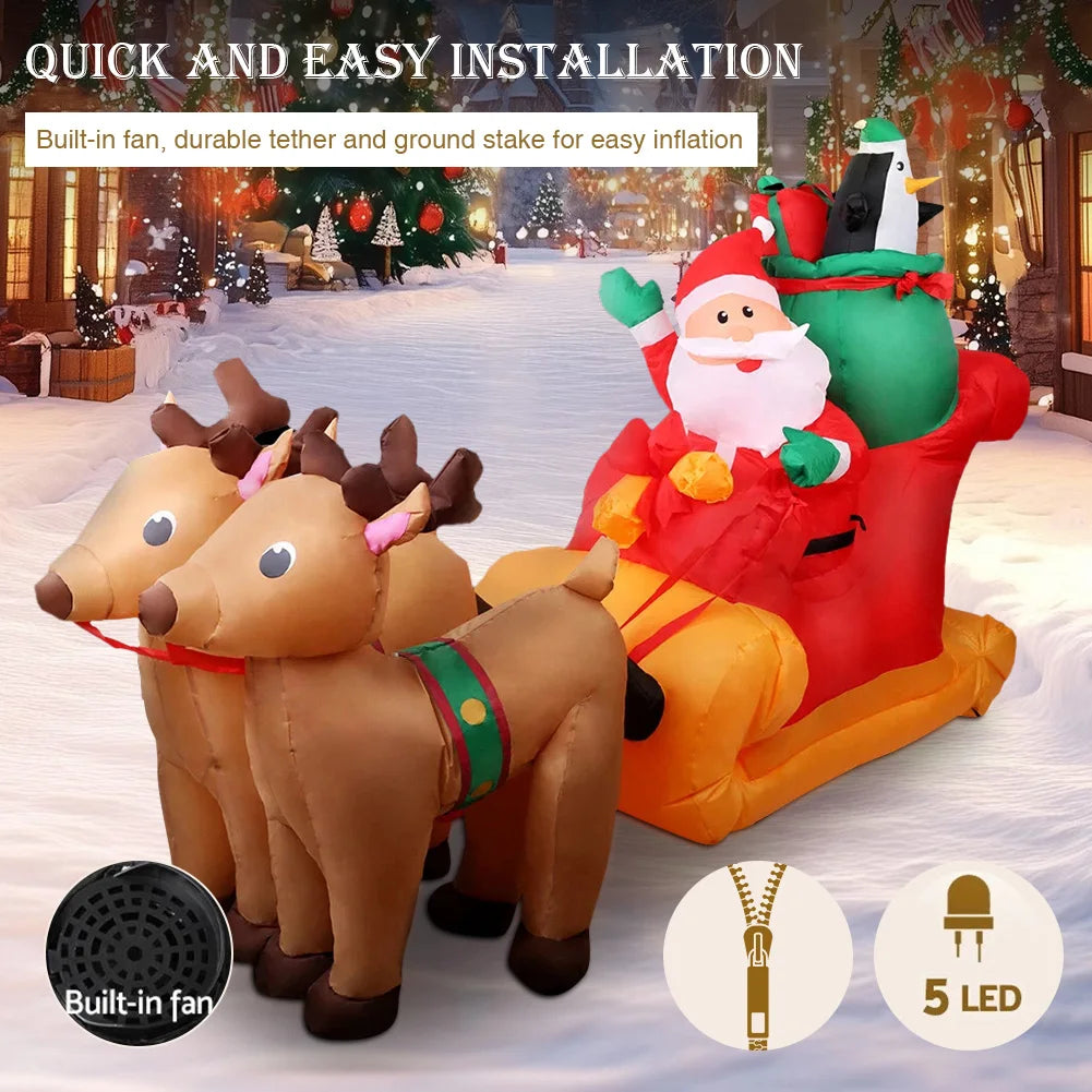 2.2m Xmas Holiday Inflatable Yard Decor Santa Sleigh with Reindeer LED Christmas Toy Home Decorations Supplies Ornament Gift