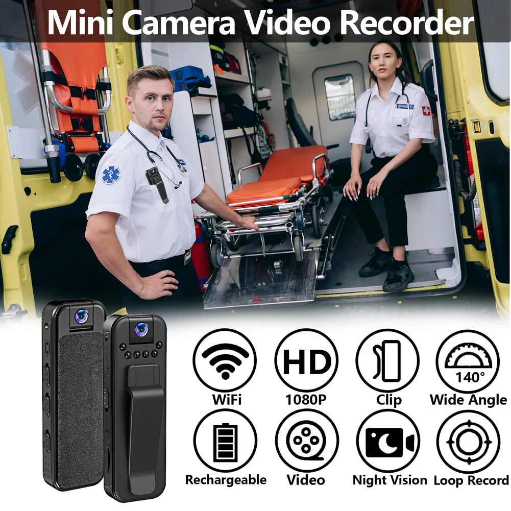 HD 1080P Mini Camera WiFi Infrared Night Vision Portable Digital Video Recorder with Back Clip Police Body Cam Motion Detection