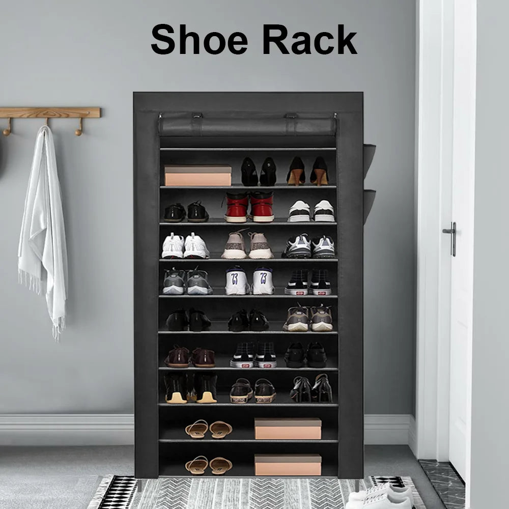 Shoe Rack 10 Tier Shelves Shoes Cabinet Storage 50 Pairs Steel Stand With Cover