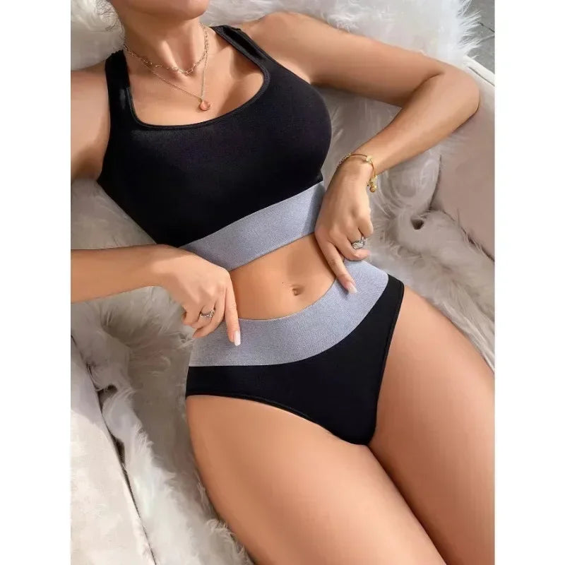 Women Seamless Bra Set Sexy Panties Mid Waist Comfortable Sports Underwear Set Tank Tops Lingerie Female Wire Free Brassiere