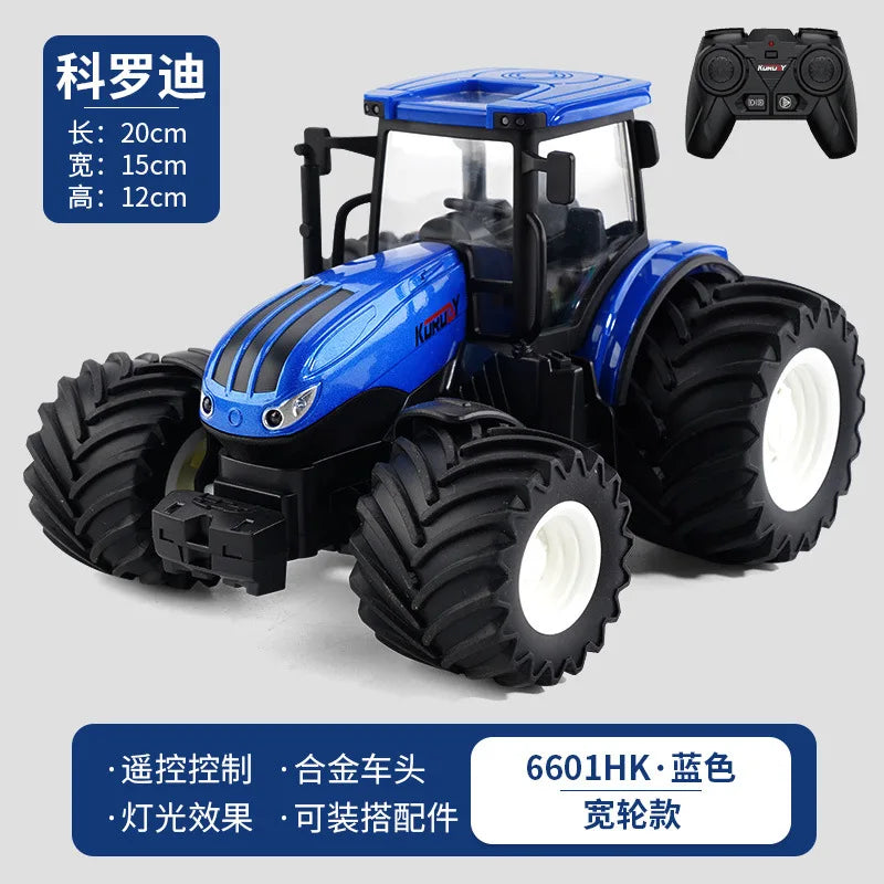 1:24 Scale Remote-Controlled Tractor Toy Alloy Electric Farm Truck with Headlights RC Car Set for Kids Birthday Christmas Gifts