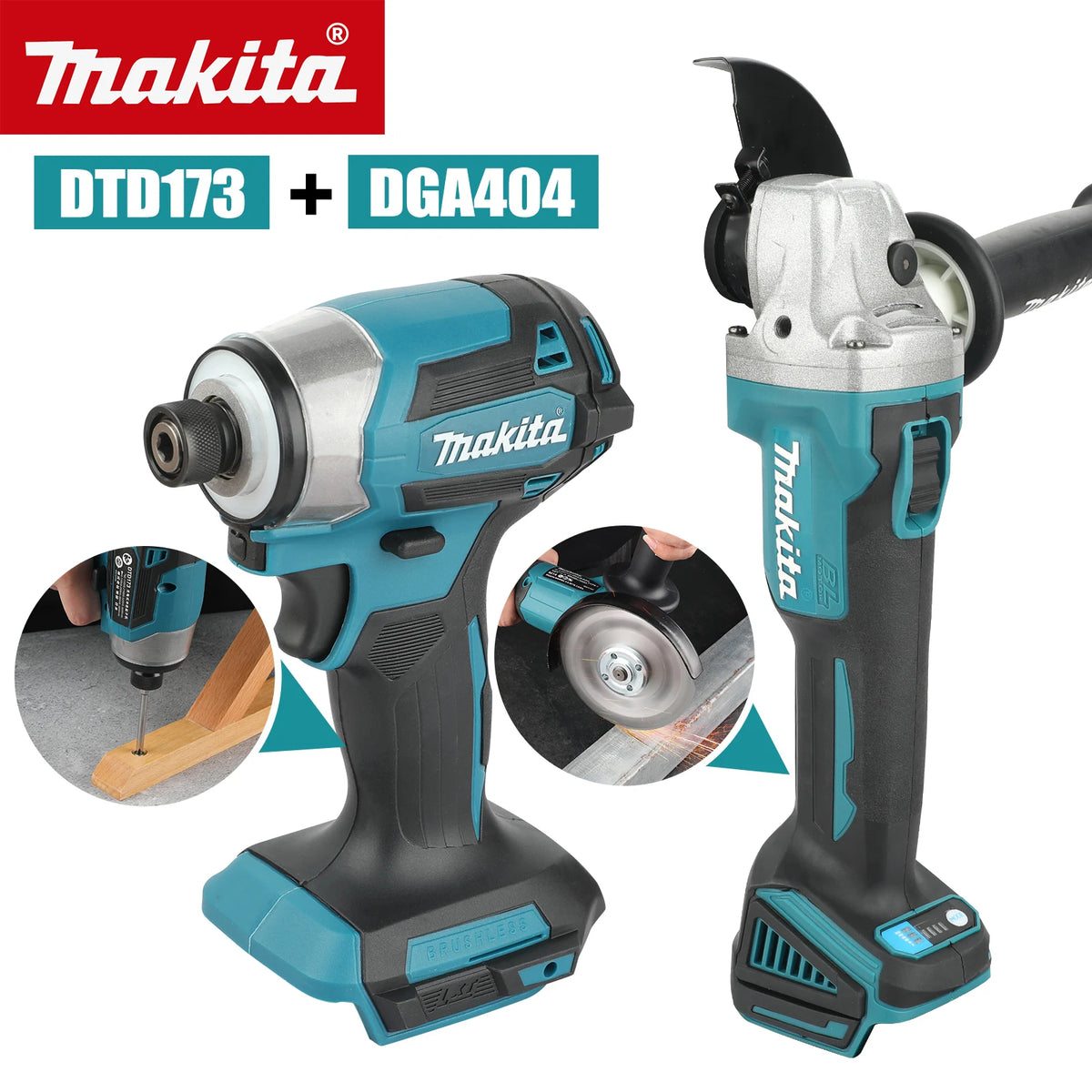 Makita 18V DGA404 Angle Grinder DTD173 Impact Driver Motor Electric screwdriver combination Grinder Cutting Polishing Machine