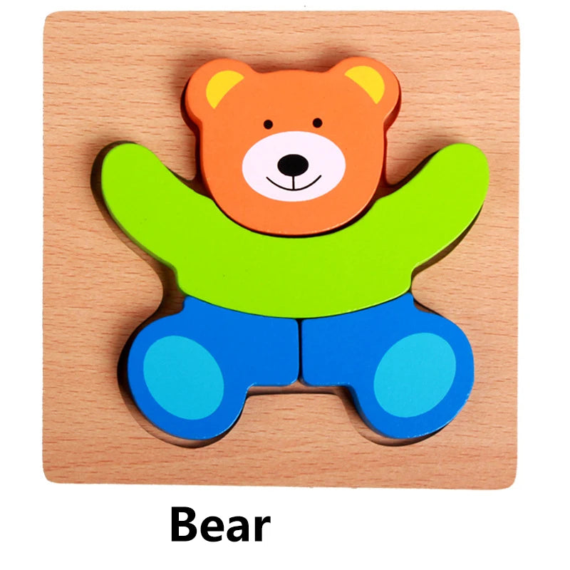 1pc Wooden Animal And Vehicle Puzzles For Toddlers, Boys And Girls Educational Toys Gift, Bright Color Different Shapes