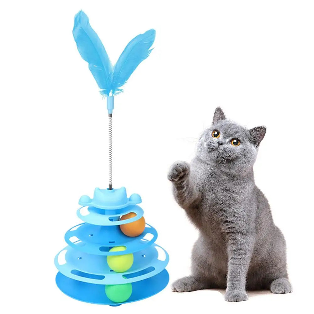 Three-layer Rotating Tower with Ball Pattern Feather Cat Toy Indoor Cat Interactive Fun&Christmas New Year Pet Toys